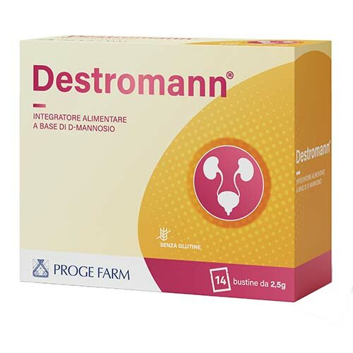 PROGE FARM Destromann Integratore Alimentare a Base di D-Mannosio per il Benessere delle Vie Urinarie, 14 Bustine, 2g per Bustina