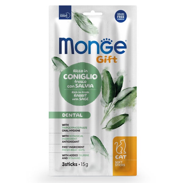 Monge Soft Sticks Dental Per Gatti Coniglio Fresco Con Salvia 15g