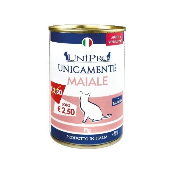 Unipro unicamente maiale cibo umido gatti adulti barattolo 400g