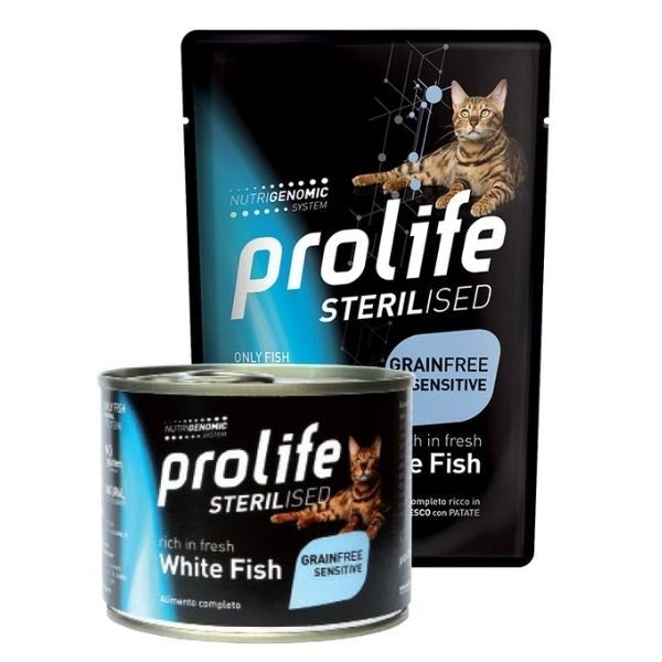 Prolife Sterilised Pesce Bianco Fresco E Patate Cibo Umido Per Gatti Adulti Lattina 200g