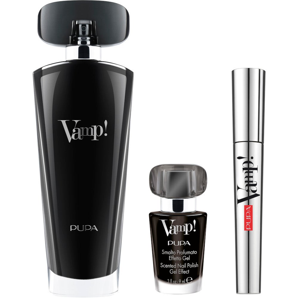 Pupa Kit Vamp Black Eau De Parfum 100 ml+Mascara 9ml+Smalto Profumato Effetto Gel 9ml