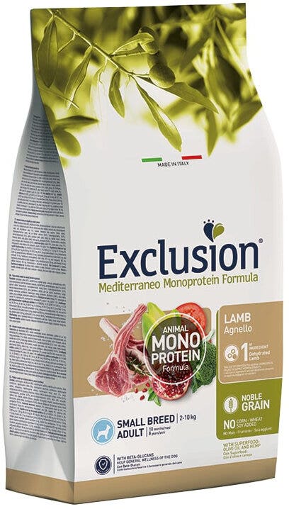 Dorado Exclusion Mediterraneo Monoprotein Noble Grain Adult Small Breed Con Agnello Cibo Secco Per Cani 500g