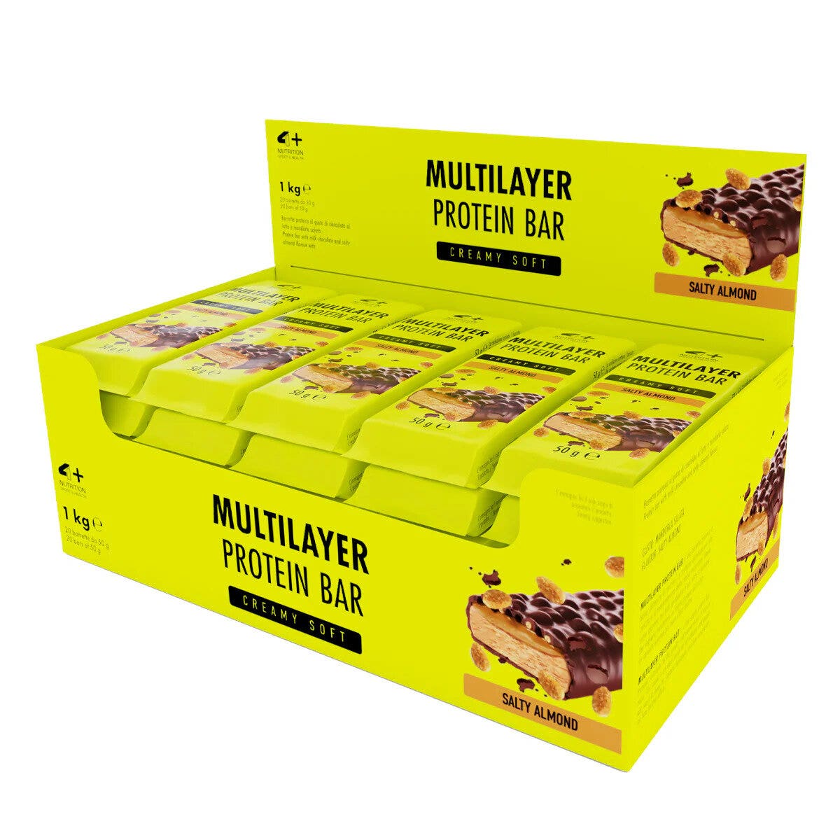 4+ nutrition multilayer protein bar barretta proteica gusto salty almond 20x50g