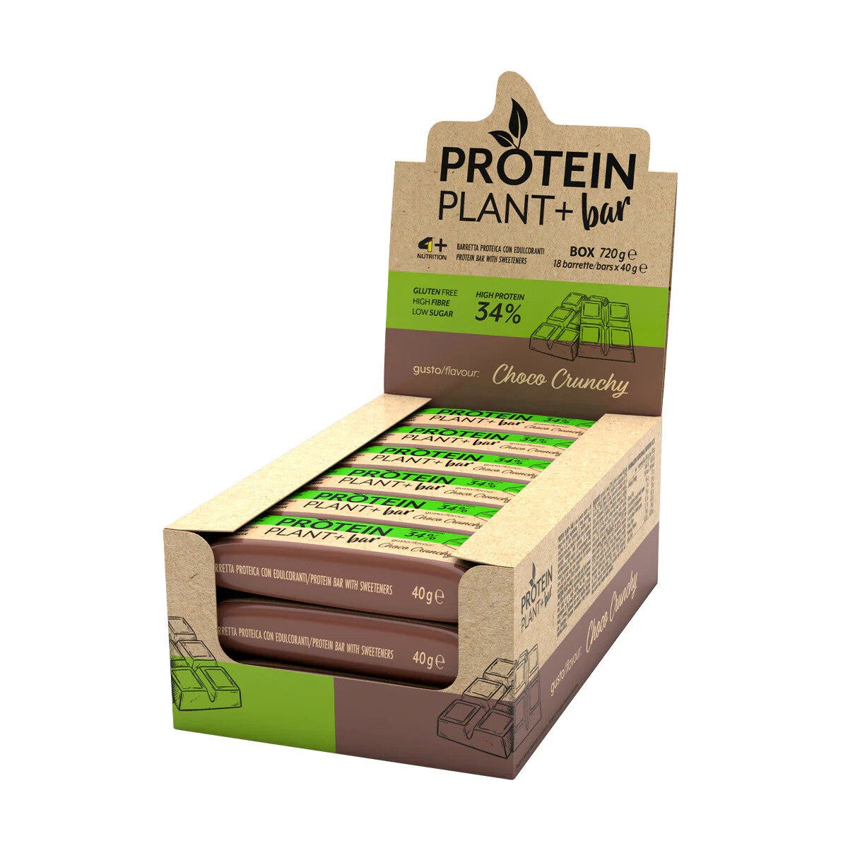 4+ nutrition protein plant+ bar barretta proteica gusto choco crunchy 18x40g