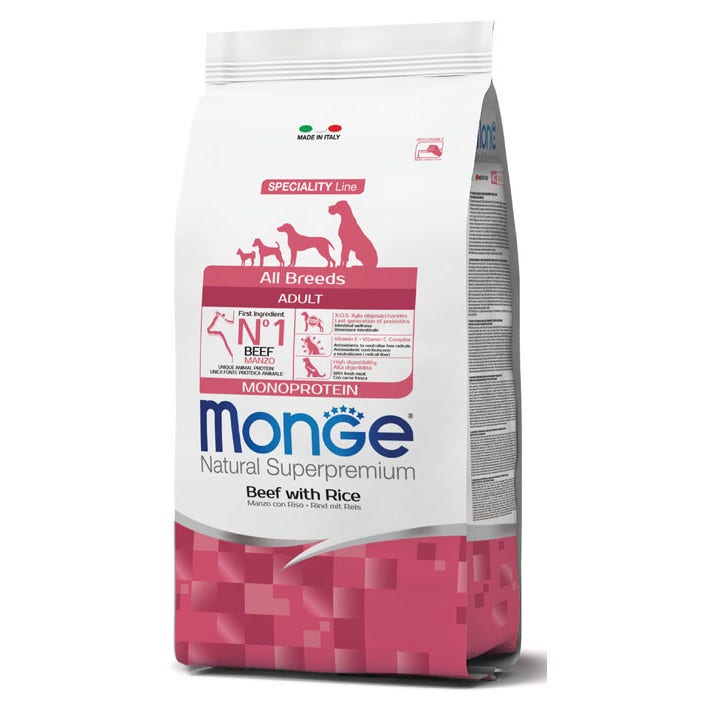 Monge Manzo E Riso Cibo Secco Per Cani Adulti Sacco 2,5 Kg