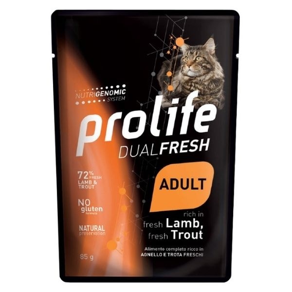 Prolife Dual Fresh Agnello E Trota Freschi Cibo Umido Per Gatti Adulti Bustina 85g