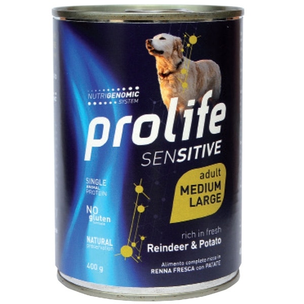 Prolife Sensitive Renne Con Patate Cibo Umido Per Cani Adulti Taglia Media/Grande Lattina 800g