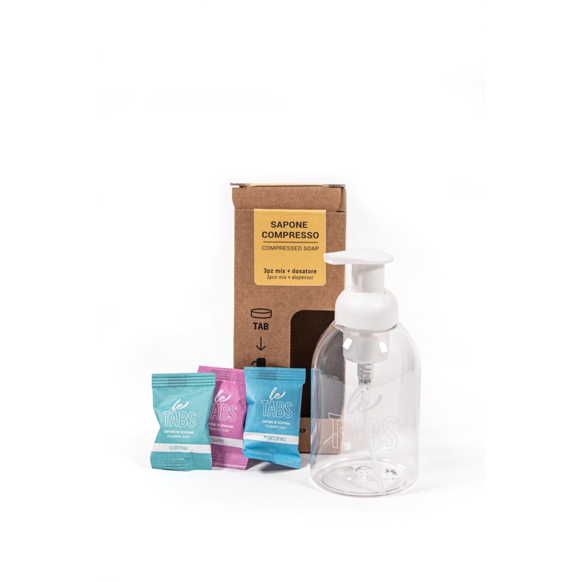 Napkin Letabs Sapone Compresso Starter Kit Dosatore + 3 Tabs Differenti Profumazioni