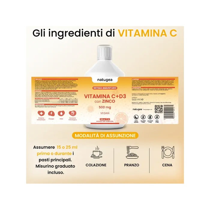 Natugea vitamina c liquida + d3 con zinco 500ml