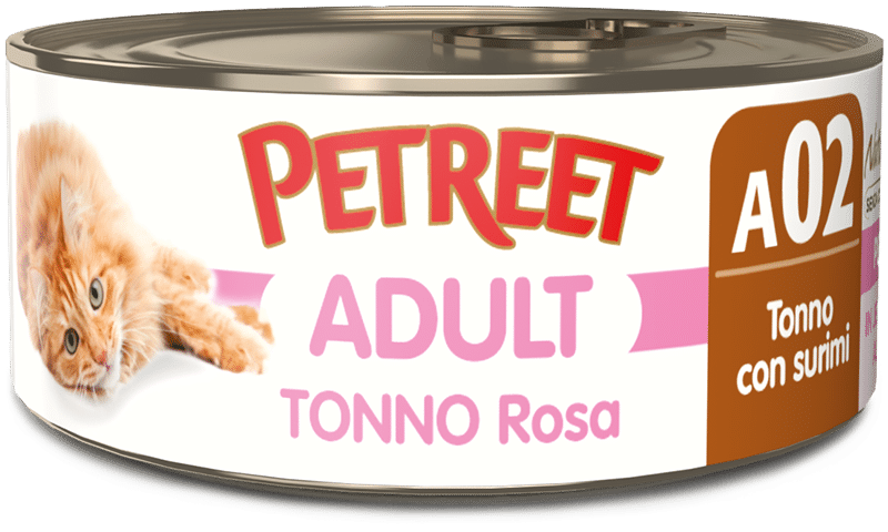 Petreet Tonno Rosa Con Surimi Cibo Umido Gatto Adulto Barattolo 70g