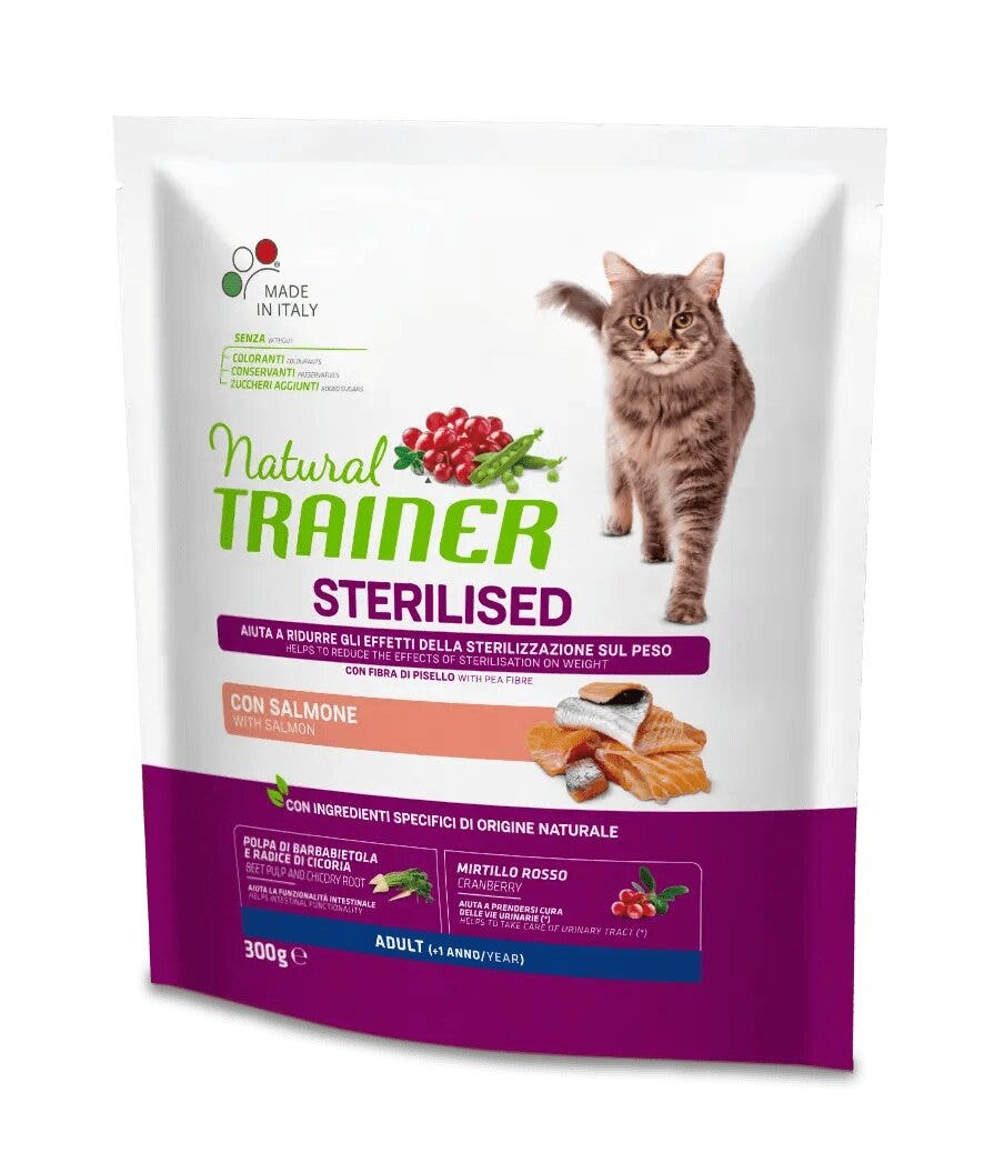 Natural Trainer Sterilised Crocchette Con Salmone Per Gatti Adulti Sacco 300g