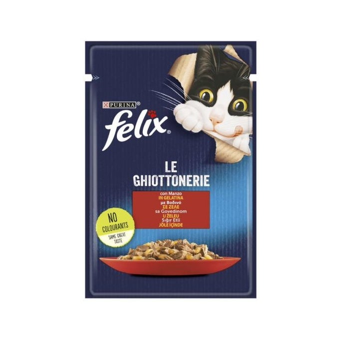 Purina Felix Le Ghiottonerie Gusto Manzo Cibo Umido Gatti Adulti Busta 85g