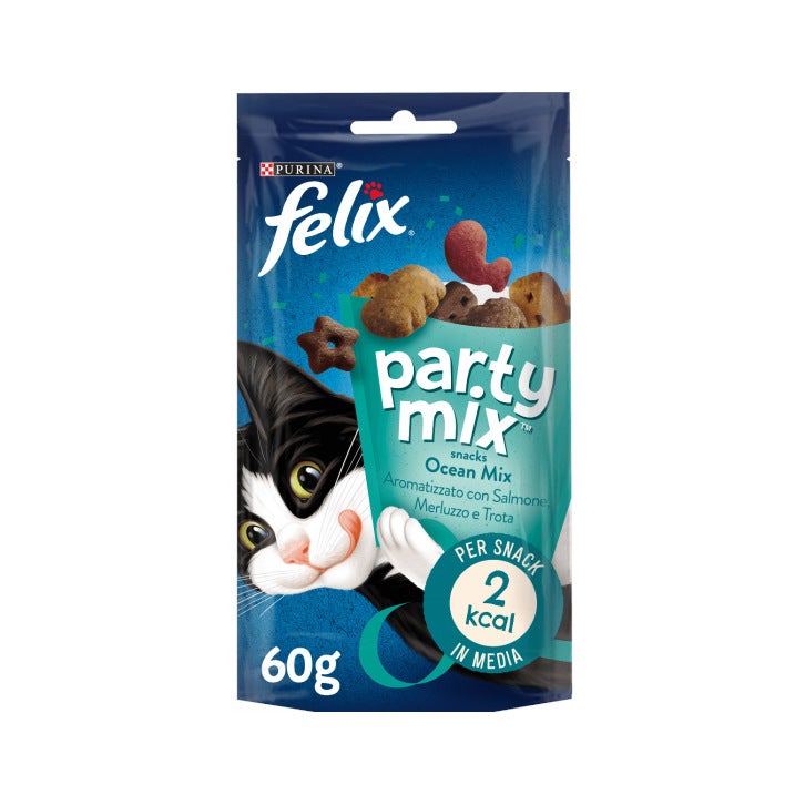 Purina Felix Party Mix Ocean Mix Salmone/Merluzzo/Trota Snack Gatti Adulti Busta 60g