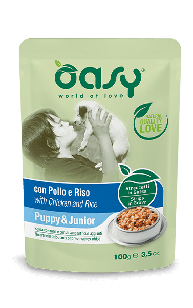 Oasy Straccetti In Salsa Con Pollo E Riso Per Cuccioli Bustina 100g