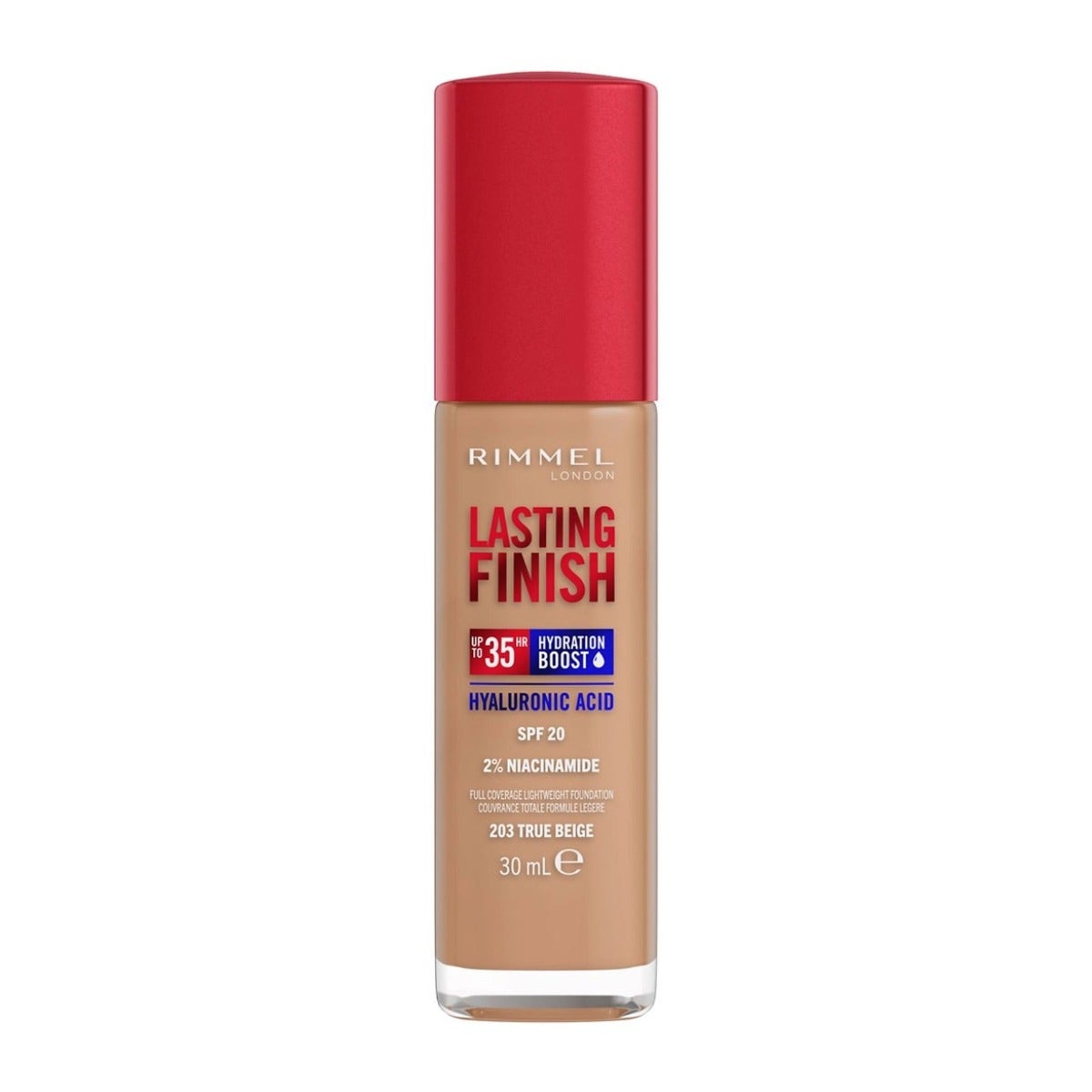 Rimmel Fondotinta Lasting Finish 35h Con Acido Ialuronico 203 True Beige 30ml