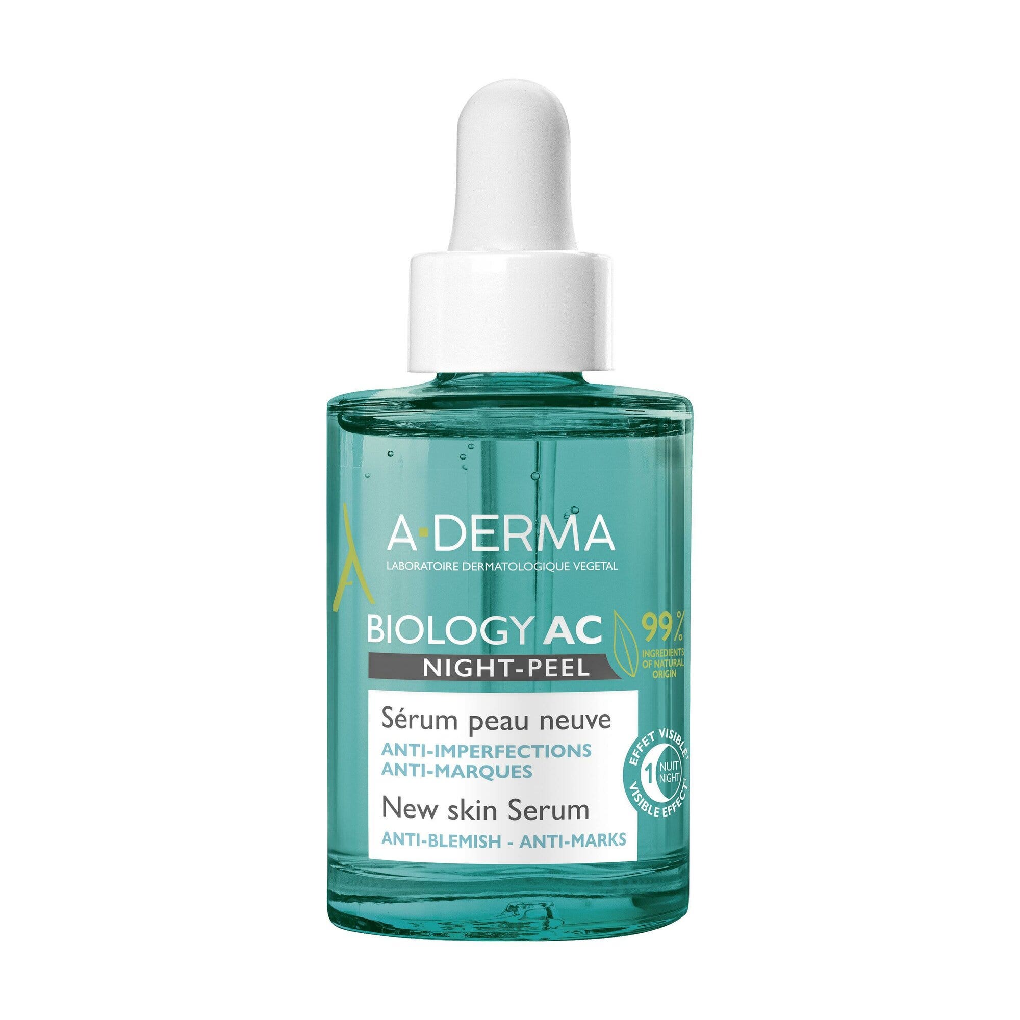 A-derma biology ac night-peel siero anti-imperfezioni anti-segni residui 30ml