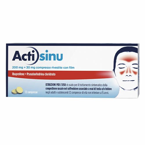 Actisinu 200mg Ibuprofene + 30mg Pseudoefedrina 12 Compresse Rivestite
