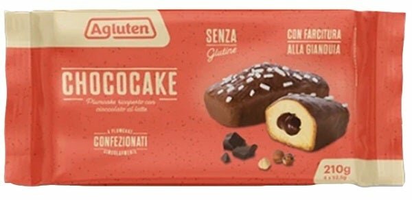 Agluten chococake 4 plumcake ricoperti con cioccolato al latte con farcitura alla gianduia da 52,5g