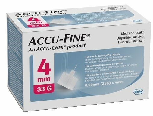Ago ipodermico per penna da insulina accu-fine in acciaio inox 33 gauge 4 mm 100 pezzi