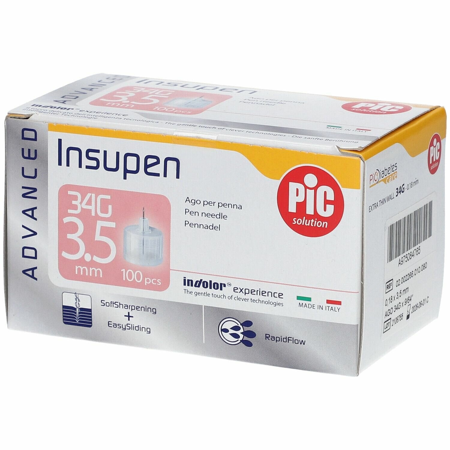 Ago penna insulina pic insupen advance gauge 34x3,5 mm 100 pezzi