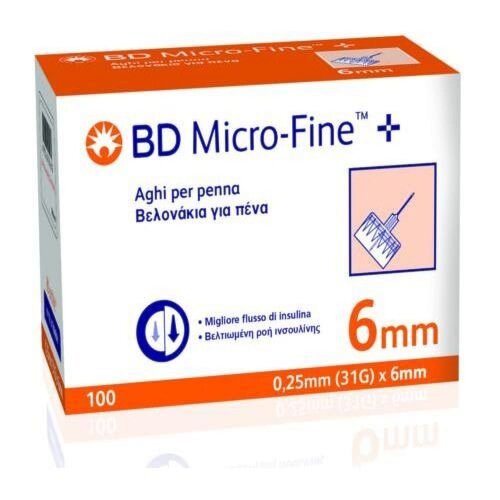 Ago per penna da insulina bd microfine gauge 31 6mm 100 pezzi