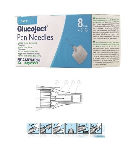 Ago per penna da insulina glucoject lunghezza 8 mm gauge 31100 pezzi