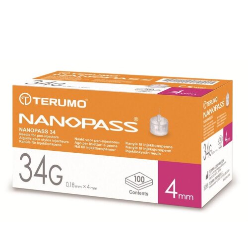 Ago per penna da insulina nanopass gauge 34 lunghezza 4 mm 100 pezzi
