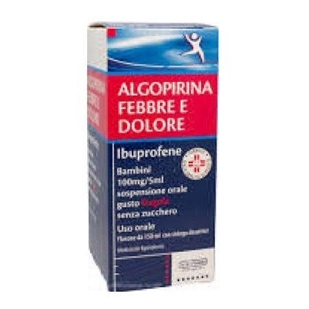 Algopirina 100 mg/5 ml febbre dolore fragola no zucchero sciroppo 150 ml
