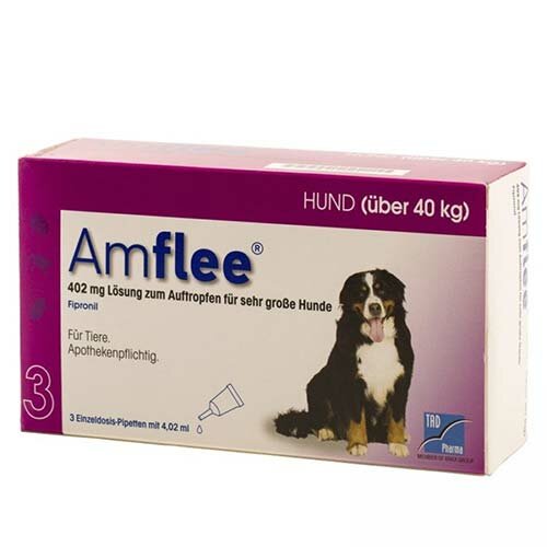 Amflee 402 mg soluzione spot-on per cani di taglia gigante - 402 mg soluzione spot on per cani da 40 a 60 kg 3 pipette da 4,02 ml