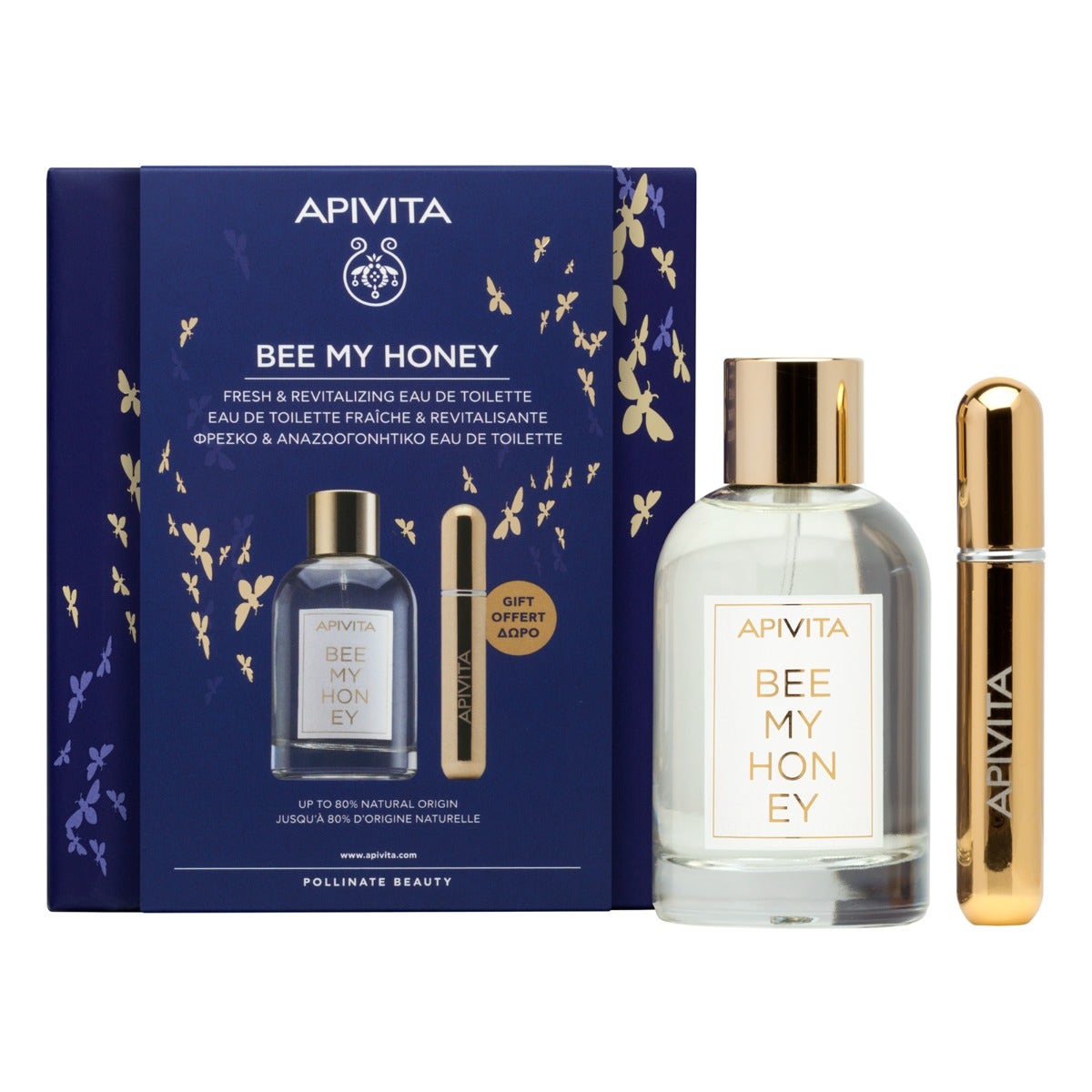 Apivita bee my honey edt rivitalizzante 100ml con spray ricaricabile 8ml