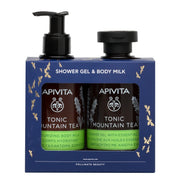 Apivita cofanetto gel doccia 250ml + latte corpo al tè di montagna 200ml