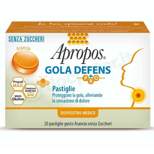 Apropos Gola DefensPro, 20 pastiglie Arancia Senza Zucchero