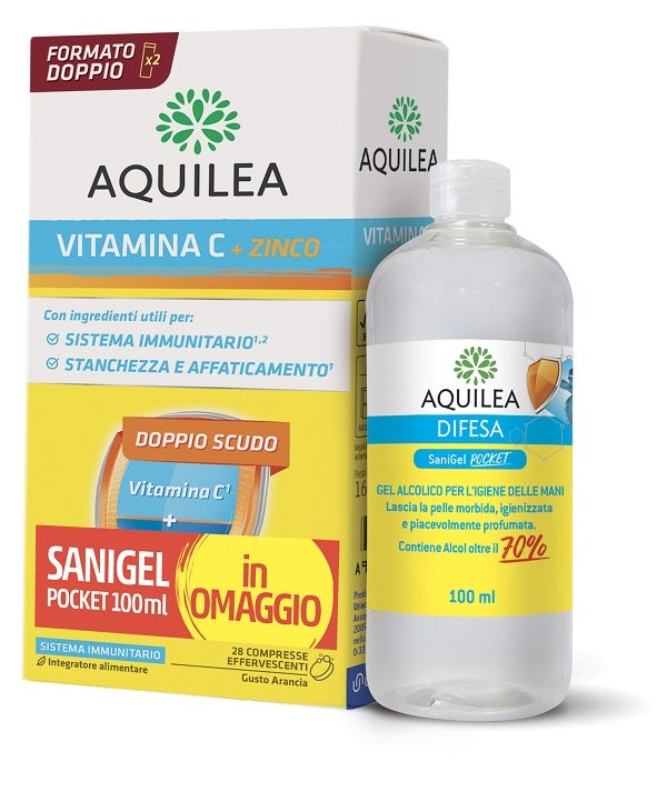 Aquilea vitamina c + zinco 28 compresse effervescenti + sanigel pocket 100ml