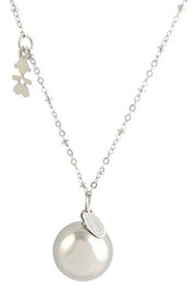 Argentoe' collana con campanello chiama angeli bola messicana rodiata con bimba 100 cm