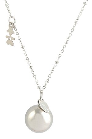 Argentoe' collana con campanello chiama angeli bola messicana rodiata con bimba 100 cm