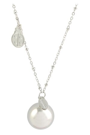 Argentoe' collana con campanello chiama angeli bola messicana rodiata con coccinella 100 cm