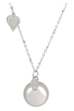 Argentoe' collana con campanello chiama angeli bola messicana rodiata con cuore 100 cm