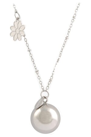 Argentoe' collana con campanello chiama angeli bola messicana rodiata con fiore 100 cm