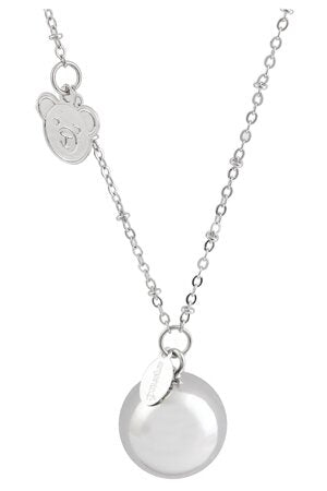 Argentoe' collana con campanello chiama angeli bola messicana rodiata con orsetto 100 cm