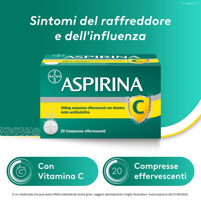 Aspirina C per Raffreddore Febbre e Influenza 20 Compresse Effervescenti