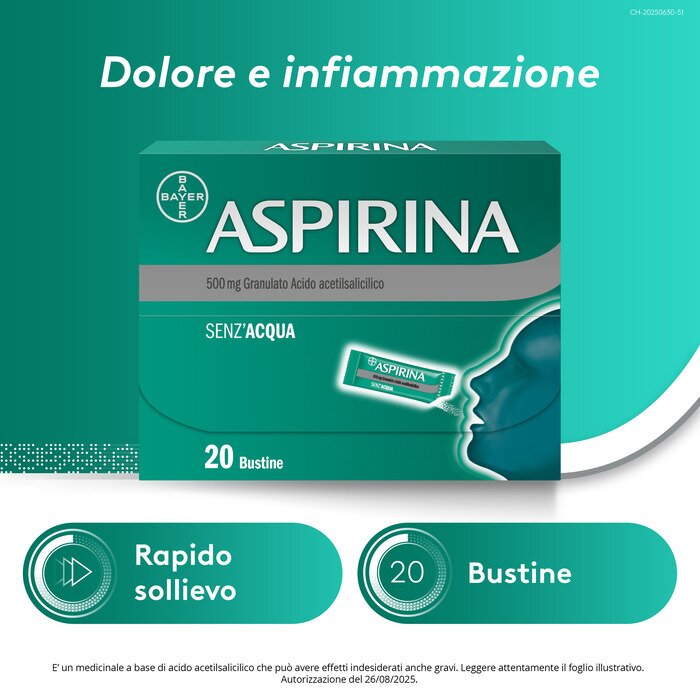 Aspirina in Granuli Antidolorifico Mal di Testa 20 Bustine