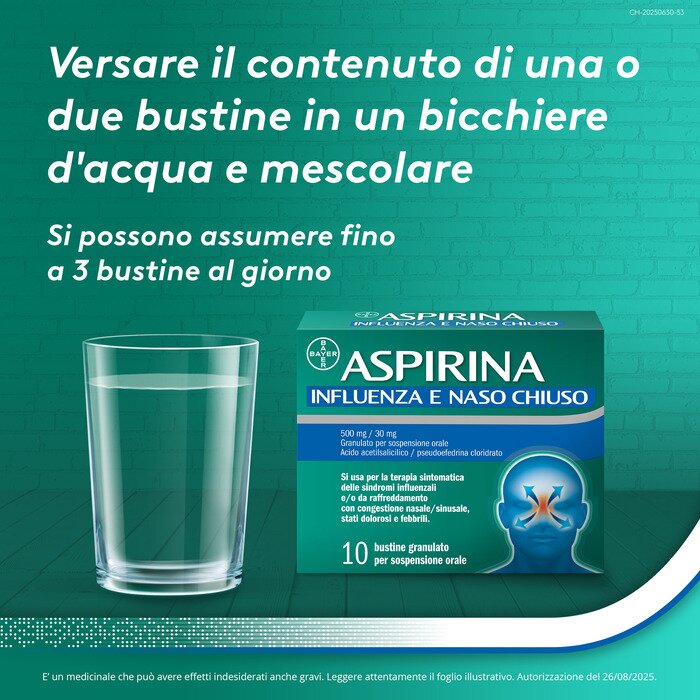 Aspirina Influenza e Naso Chiuso Decongestionante 10 Bustine