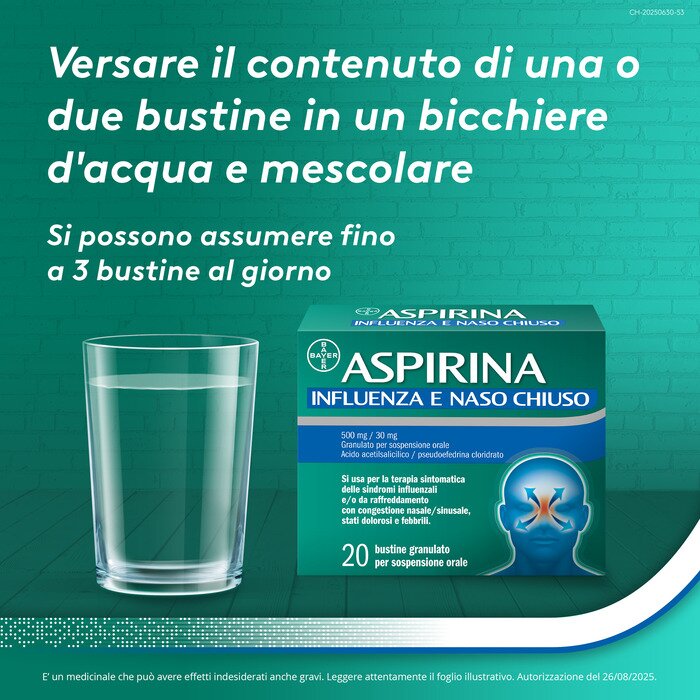 Aspirina Influenza e Naso Chiuso Decongestionante 20 Bustine