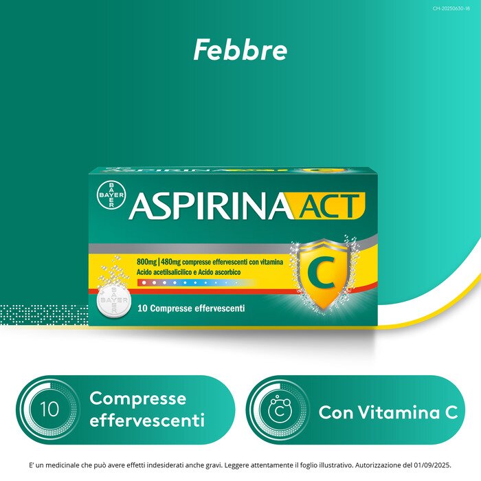 Aspirinaact C Febbre e Sintomi Influenzali con Vitamina C 10 Compresse 
