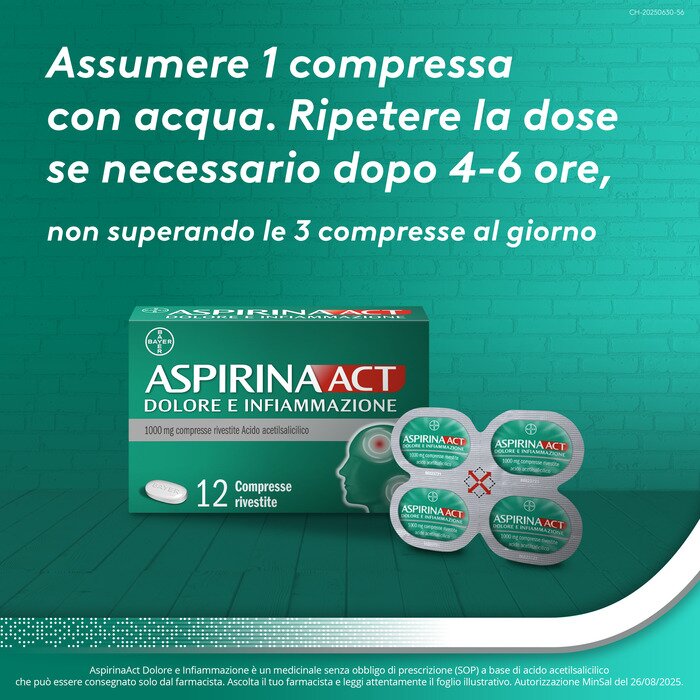 Aspirinaact dolore e infiammazione antidolorifico antinfiammatorio per mal di testa e dolori 12 compresse