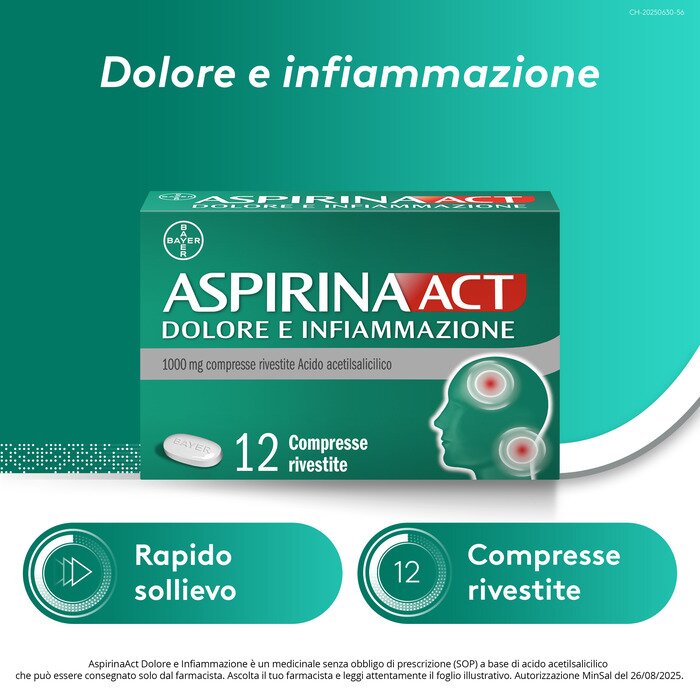 Aspirinaact dolore e infiammazione antidolorifico antinfiammatorio per mal di testa e dolori 12 compresse