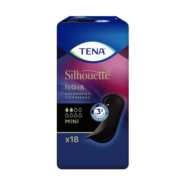 Assorbente nero incontinenza leggera tena silhouette noir mini 18 pezzi