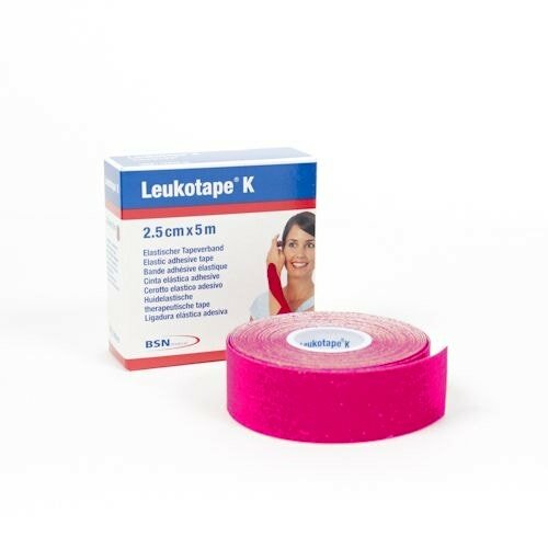 Benda adesiva leukotape k per taping fisioterapico larghezza2,5 cm lunghezza 5 m colore rosa in rotolo