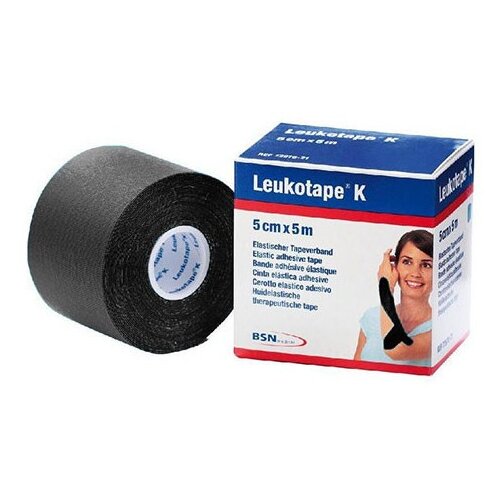 Benda adesiva leukotape k per taping fisioterapico larghezza5 cm lunghezza 5 m colore nero in rotolo