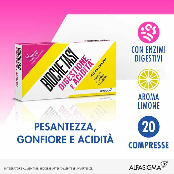 Biochetasi Digestione e Acidità 20 Compresse Masticabili limone